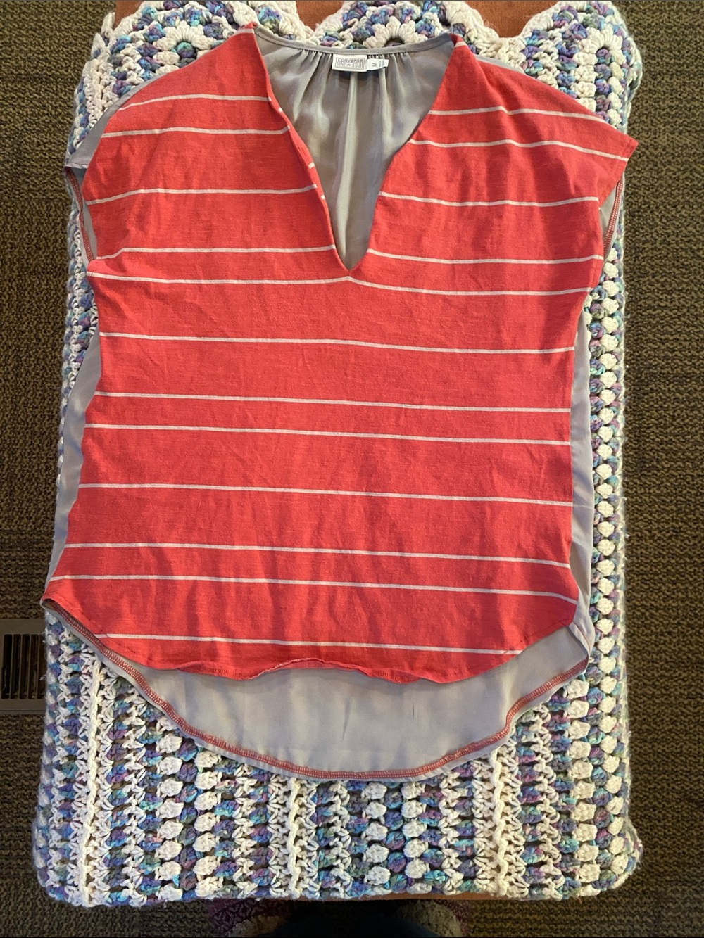 Converse Coral Stripe V-Neck Blouse with Gray Side Panels